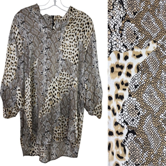 CAROLINE ROSE Vintage 100% Silk Long Tunic Blouse Top Shirt Leopard Snakeskin L - Picture 1 of 17
